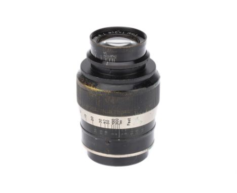 A Leitz 'Fat' Elmar f/4 90mm Lens, black, serial no. 128056, body, F, elements, G, some haze, with maker's caps