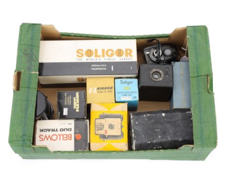 A Mixed Selection of Cameras &amp; Accessories, to include a Tamron SP f/8 500mm lens, a Coronet 020 Box, an Ensign Ful-Vue c