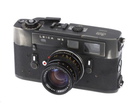 A Leica M5 Rangefinder Camera, black, serial no. 1353966, with Leitz Summicron f/2 50mm lens, body, F, shutter working, lens,