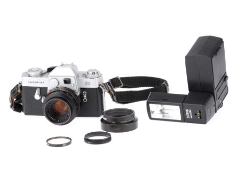 A Leica Leicaflex SLR Camera, chrome, serial no. 1082080, with Leitz Summicron-R f/2 50mm lens, black, serial no. 2000181, bo