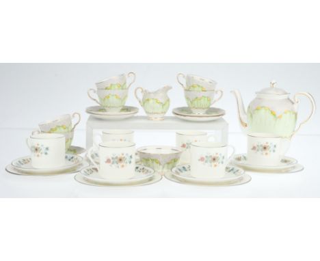 A Tuscan Flower Head Coffee Set, to serve six and complete with coffee pot, milk and sugar bowl, decorated with hand-painted 