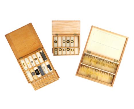 A Collection of Microscope Slides, comprising of a set in a flip front case to hold 144 slides, slides include a number by N.