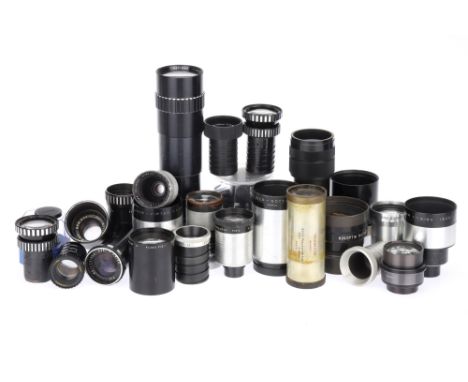 A Large Collection of Vintage Projection Lenses including items from Dallmeyer, Ross, Kinoptik, Isco-GÃ¶ttingen, P. Angenieux