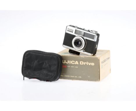 A Fujica Drive Half Frame 35mm Viewfinder Camera, chrome, body G, shutter working, optics G, some dust &amp; light haze prese