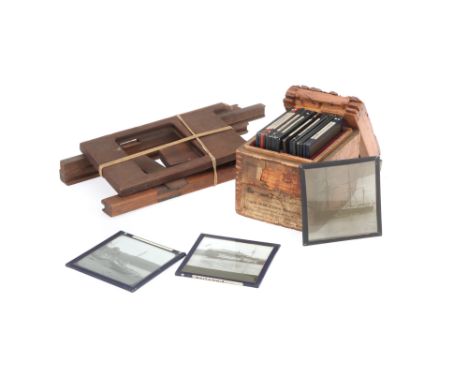 A Small Selection of 20 Magic Lantern Slides, featuring British boats and ships, in a small wooden case (a lot)