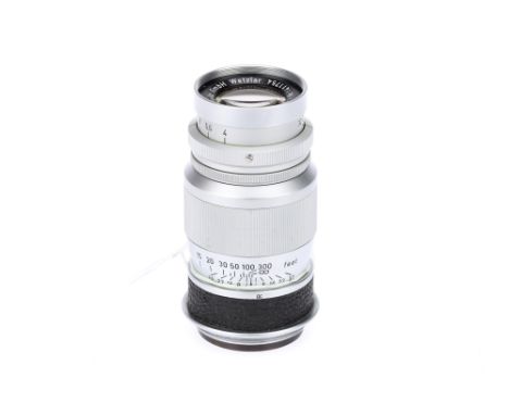 A Leitz Elmar f/4 90mm Lens, chrome, serial no. 1411754, body, VG, elements, VG, some internal haze