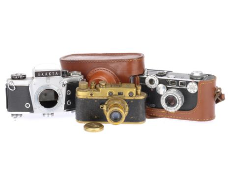 A Selection of Three 35mm Cameras, to include an unusual Leica copy, made from a Zorki-S, shutter not working, also with an E