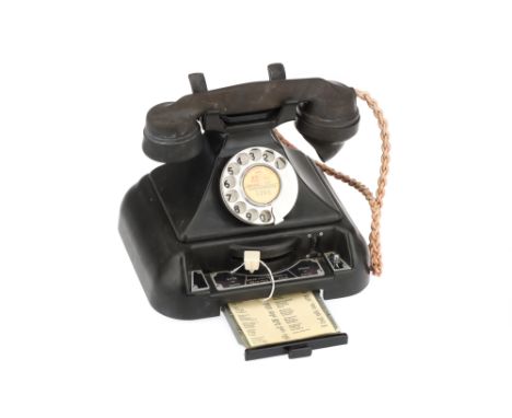 A GEC Black Bakelite Telephone No. 248, on Bellset 39A Bakelite switchboard base with ivory Bakelite slide button, complete w