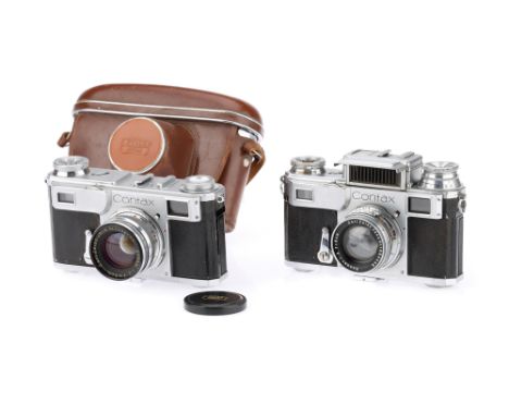 Two Contax 35mm Rangefinder Cameras, to include a Contax III, body G, shutter not working, rangefinder patch bright & clear, 
