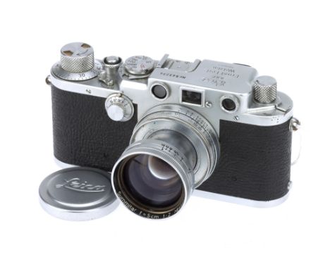 A Leica IIIf Rangefinder Camera, chrome, serial no. 543234, with Leitz Summitar f/2 50mm lens, body, G, shutter fires but sti