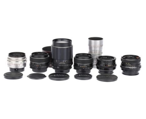 A Selection of Camera Lenses comprising an Asahi Super-Multi-Coated Takumar f/2.5 135mm lens, two Asahi SMC Takumar f/1.4 50m