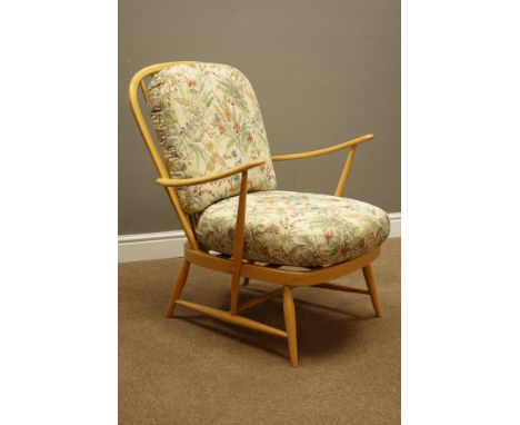 Ercol 'Windsor' light beech finish easy armchair, W72cm   Condition Report   Click here for further images, condition, auctio