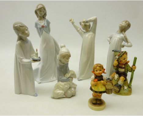 Five Lladro figures, similar Nao figure and two Hummel Goebel figures (7)   Condition Report   Click here for further images,