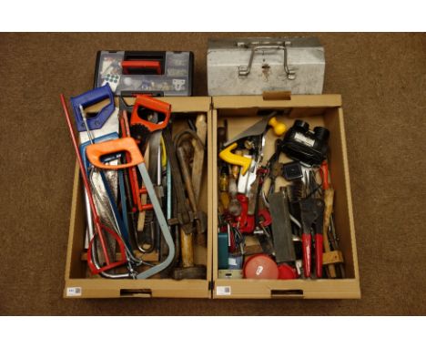 Various tools in two boxes including - saws, hammers, wire brushes, clamps, planes etc...   Condition Report   Click here for