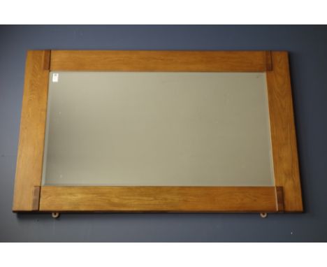 Rectangular light oak framed mirror with bevelled glass, 79cm x 120cm   Condition Report   Click here for further images, con