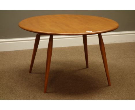 Ercol light elm and beech circular coffee table, D75cm, H45cm   Condition Report   Click here for further images, condition, 