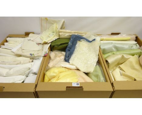 Textiles - collection of silk and satin fabric including Sanderson, embroidered chiffon panels, embroidered table linen etc i