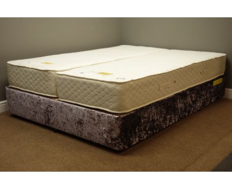 'Mi Bed' electrically twin motor operated adjustable double bed, upholstered in crushed velvet, two single 'Elara' mattresses