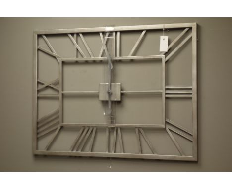 Rectangular silver finish metal wall clock, 60cm x 80cm   Condition Report   Click here for further images, condition, auctio