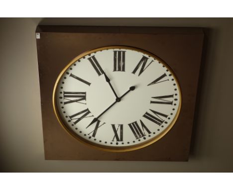Large square wall clock in copper surround, Roman numeral dial, 105cm x 105cm   Condition Report   Click here for further ima