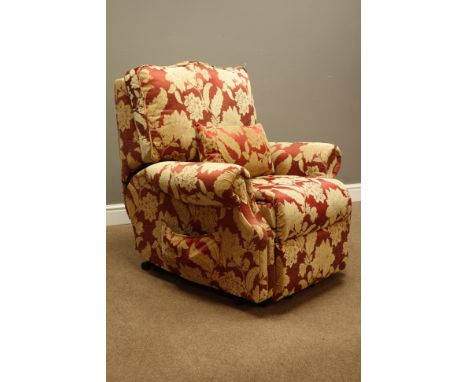 Electric riser reclining armchair upholstered in red and gold floral fabric (This item is PAT tested - 5 day warranty from da