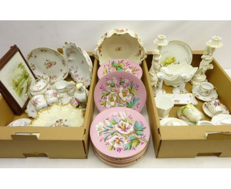 Limoges cabinet tea set on tray, Meissen hand painted jug, pair Victorian cherub candlesticks, hand painted dish, 19th/ early