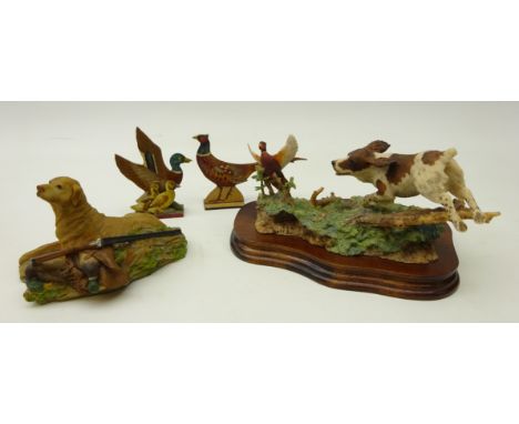 Border Fine Arts limited edition model 'English Springer Spaniel and Pheasant' by Ray Ayres on plinth, L22cm and 'Labrador & 