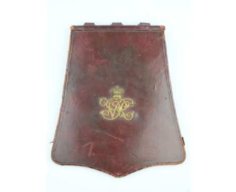 A Victorian Indian Army Officer's Sabretache, the burgundy leather covered body applied with an embossed white metal and gilt