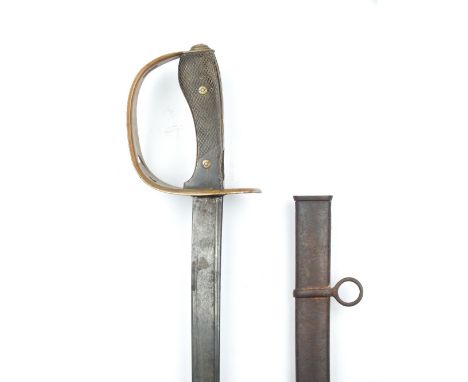 A First War Period Turkish Officer's Sword, 84cm pipe backed blade with spear point, regulation brass half basket hilt pierce