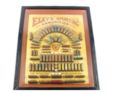 An Eley's Sporting Ammunition Cartridge Display Board, featuring cartridges from .360 through to 4-bore and comprising 79 car