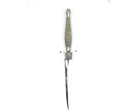 A First Pattern Fairbairn-Sykes Fighting Knife, 17cm flattened diamond section blade etched THE F-S FIGHTING KNIFE and WILKIN