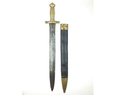 A Roman Hilted Sidearm, 48cm flattened diamond section leaf-shaped blade, characteristic cast brass hilt with ribbed grip, st