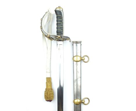 A Victorian 1st Life Guards Officer's Sword, 88.5cm clean blade by Hawkes & Co, etched with a maker's panel at the forte, reg