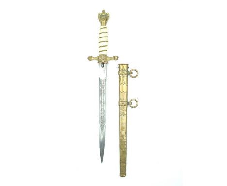 A Third Reich Kriegsmarine Officer's Dagger, 25cm flattened diamond section fullered blade by Eickhorn etched with scrolling 