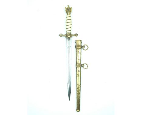 A Third Reich Kriegsmarine Officer's Dagger, 25cm flattened diamond section, double fullered plain blade, regulation brass hi