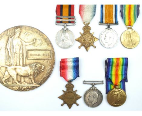 Queen's South Africa Medal and Death Plaque Group of Four, to 5913 PTE C. GALE. NORTHAMPTON REGT on the QSA with SOUTH AFRICA