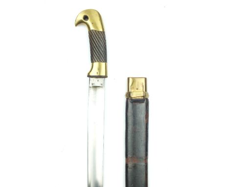 A Cossack Sabre, 86cm slightly curved fullered blade stamped 45 and 1917, regulation brass hilt with ribbed wooden grip, the 