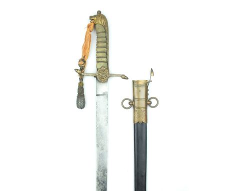 An Edward VIII Royal Naval Midshipman's Dirk, 46cm blade etched with scrolling foliage, Royal Arms and EVIIIR cypher, regulat