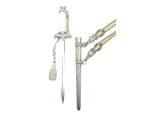 A Third Reich Army Officer's Dagger Ensemble, 26cm flattened diamond section blade by Alcosa, Solingen, regulation plated hil