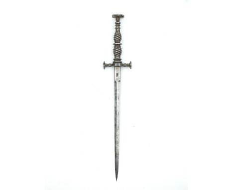 An Italian Stiletto Dagger, 20.5cm flattened diamond section blade stamped with an armourer's mark to either side of the rica