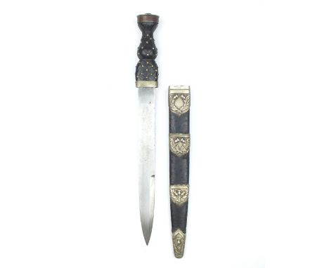A Victorian Scottish Piper's Dirk, 30.5cm blade with faceted back edge by Mole & Sons, Birmingham, etched with scrolling foli