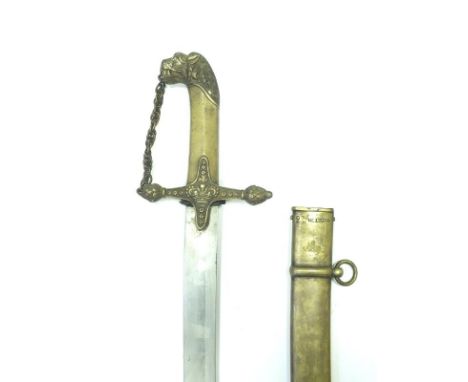 A 2nd West India Regt Bandsman's Sword, 70cm curved blade, regulation cast and chased brass hilt with stylised lion's head po