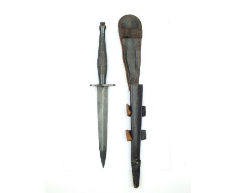A Black Second Pattern B2 Fairbairn-Sykes Fighting Knife, 16.2cm flattened diamond section blackened blade, regulation blacke