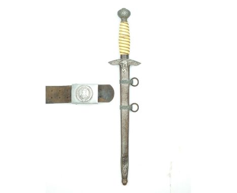 A Third Reich Second Pattern Luftwaffe Officer's dagger, 23.5cm flattened diamond section blade, characteristic alloy hilt, w
