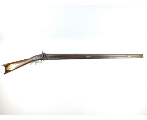 An American Percussion Plains Rifle by Leman, 37.25inch barrels the upper being rifled and the lower for shot, border engrave