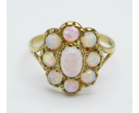 A 9ct gold and synthetic opal ring, 1.7g, O