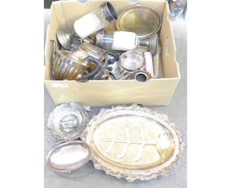 A collection of plated ware including an enamel brush set