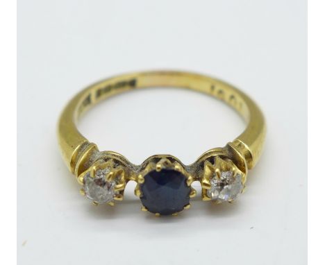 An 18ct gold, diamond and sapphire ring, 2.9g, K