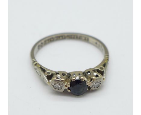 An 18ct gold, diamond and sapphire ring, 2.3g, K