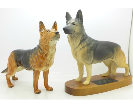 Two model German Shepherd dogs; Goebel and Beswick Connoisseur on stand